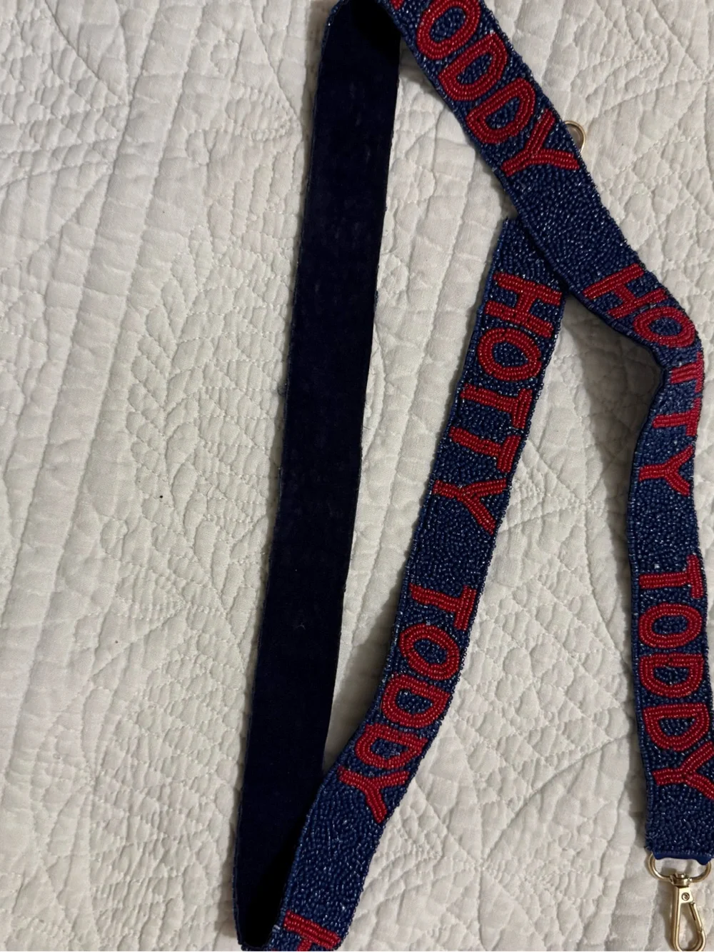 Hotty Toddy Navy Beaded Strap with Red Lettering